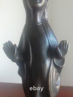 Ancienne Vierge Marie En Bronze Patine Brune Couronnée D' Époque XVIII Eme