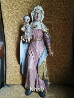 Ancienne Vierge a l'enfant bois doré / polychromé 18e siecle Allemagne