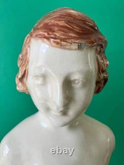 Ancienne boite sculpture signée Henri Onesto céramique femme panier de fleurs