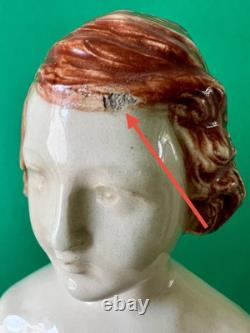 Ancienne boite sculpture signée Henri Onesto céramique femme panier de fleurs