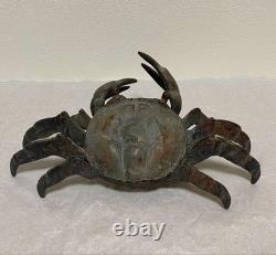 Ancienne grande sculpture en métal bronze fait main sur statue crabe japonais