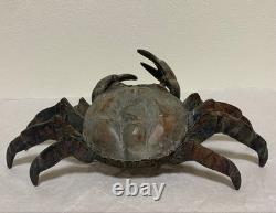 Ancienne grande sculpture en métal bronze fait main sur statue crabe japonais