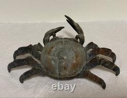 Ancienne grande sculpture en métal bronze fait main sur statue crabe japonais
