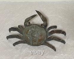 Ancienne grande sculpture en métal bronze fait main sur statue crabe japonais