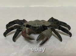 Ancienne grande sculpture en métal bronze fait main sur statue crabe japonais