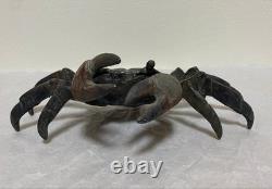 Ancienne grande sculpture en métal bronze fait main sur statue crabe japonais