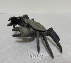 Ancienne grande sculpture en métal bronze fait main sur statue crabe japonais
