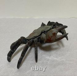 Ancienne grande sculpture en métal bronze fait main sur statue crabe japonais