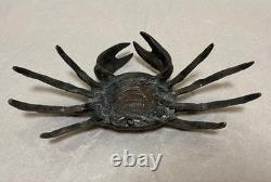 Ancienne grande sculpture en métal bronze fait main sur statue crabe japonais