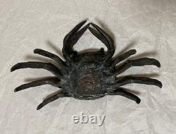 Ancienne grande sculpture en métal bronze fait main sur statue crabe japonais
