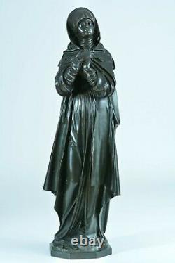 Ancienne grande statue Gothique religieuse Vierge bronze sculpture Virgin 64 cm