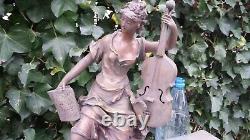 Ancienne grande statue en régule LA MUSIQUE par ROUSSEAU jeune fille au violon