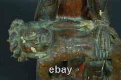 Ancienne grande statue religieuse Piéta Gothique bois sculpté polychrome XV ème
