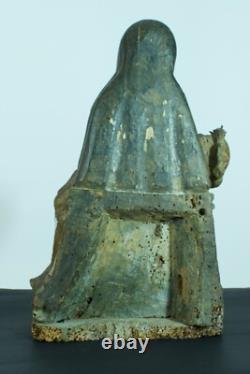 Ancienne grande statue religieuse Piéta Gothique bois sculpté polychrome XV ème