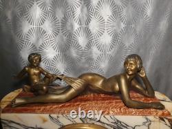 Ancienne horloge pendule art deco 1930 LIMOUSIN sculpture statue femme enfant