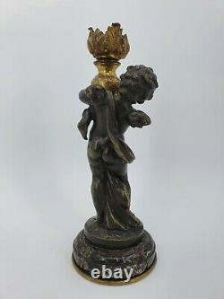 Ancienne lampe angelot en Bronze signée Auguste Moreau