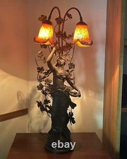 Ancienne lampe statue française en bronze Auguste Moreau (1834-1917) 26 pouces