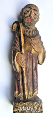 Ancienne magnifique Sculpture statuette Saint Benoit en plâtre polychrome 20 cm