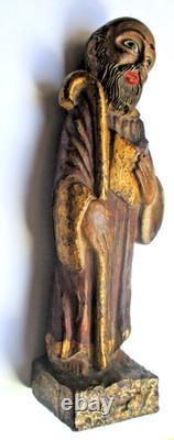Ancienne magnifique Sculpture statuette Saint Benoit en plâtre polychrome 20 cm