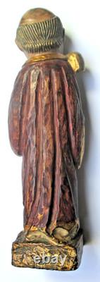 Ancienne magnifique Sculpture statuette Saint Benoit en plâtre polychrome 20 cm