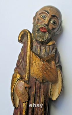 Ancienne magnifique Sculpture statuette Saint Benoit en plâtre polychrome 20 cm