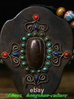 Ancienne météorite du Tibet (aimant noir) Amulette de tête d'éléphant Dzi Gem