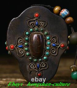Ancienne météorite du Tibet (aimant noir) Amulette de tête d'éléphant Dzi Gem