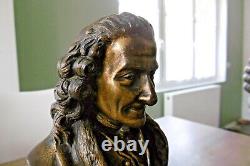 Ancienne paire de bustes en bronze Voltaire et Rousseau du XIX siècle