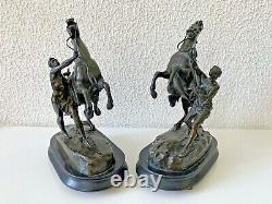 Ancienne paire de chevaux de Marly en bronze signée Coustou fin XIXe