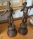 Ancienne Paire De Statuettes En R&eacute;gule All&eacute;gorie Semeuse Et R&eacute;colte 1900's
