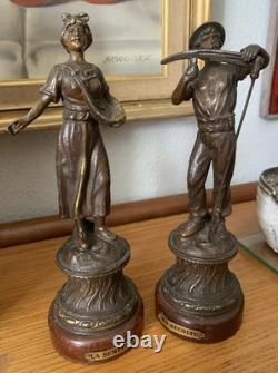 Ancienne paire de statuettes en régule allégorie semeuse et récolte 1900's