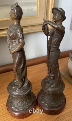 Ancienne paire de statuettes en régule allégorie semeuse et récolte 1900's