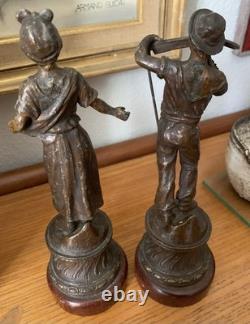 Ancienne paire de statuettes en régule allégorie semeuse et récolte 1900's