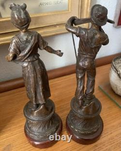 Ancienne paire de statuettes en régule allégorie semeuse et récolte 1900's