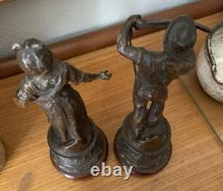 Ancienne paire de statuettes en régule allégorie semeuse et récolte 1900's