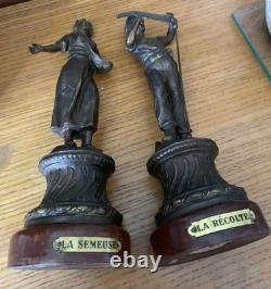 Ancienne paire de statuettes en régule allégorie semeuse et récolte 1900's
