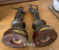 Ancienne paire de statuettes en régule allégorie semeuse et récolte 1900's