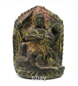 Ancienne rare sculpture de temple en pierre Kali et son tigre Népal 18e