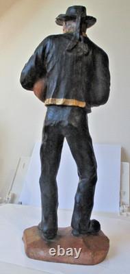 Ancienne rare sculpture statue statuette breton joueur de cornemuse polychrome