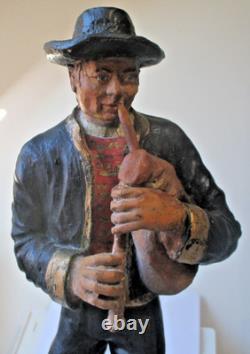Ancienne rare sculpture statue statuette breton joueur de cornemuse polychrome