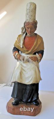 Ancienne rare sculpture statue statuette dentellière bretonne polychrome