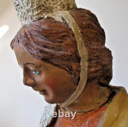 Ancienne rare sculpture statue statuette dentellière bretonne polychrome