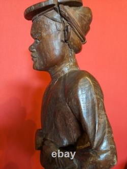 Ancienne sculpture art colon statue bois Indochine art populaire militaria déco