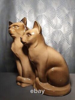 Ancienne sculpture art deco en ceramique signé D. PATRY statuette statue chat