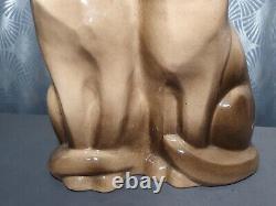 Ancienne sculpture art deco en ceramique signé D. PATRY statuette statue chat