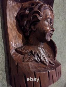 Ancienne sculpture bois chérubin visage enfant tête d'ange statue angelot déco