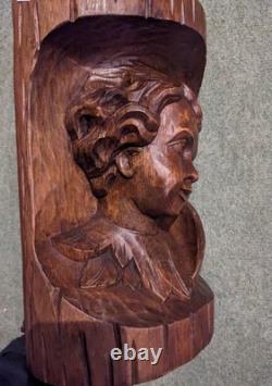 Ancienne sculpture bois chérubin visage enfant tête d'ange statue angelot déco