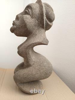 Ancienne sculpture buste vintage africaine Shona en pierre Art africain