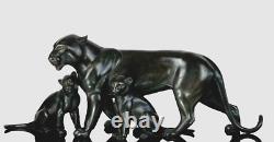 Ancienne sculpture d'époque art déco Panthère noire et ses petits Iréné Rochard