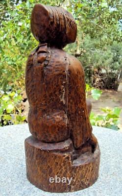 Ancienne sculpture en bois bretonne a l'enfant 19 ème signature à identifier